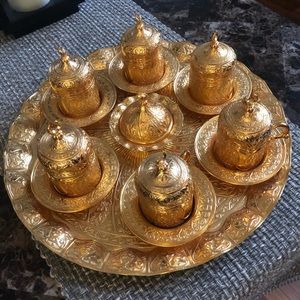 Gold Turkish Coffee Set of 6 with Tray